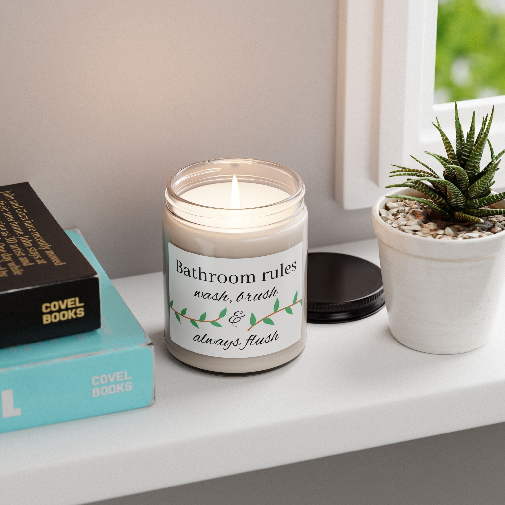 Bathroom Rules candle | Scented Soy Candle 9oz, wash brush & always flush