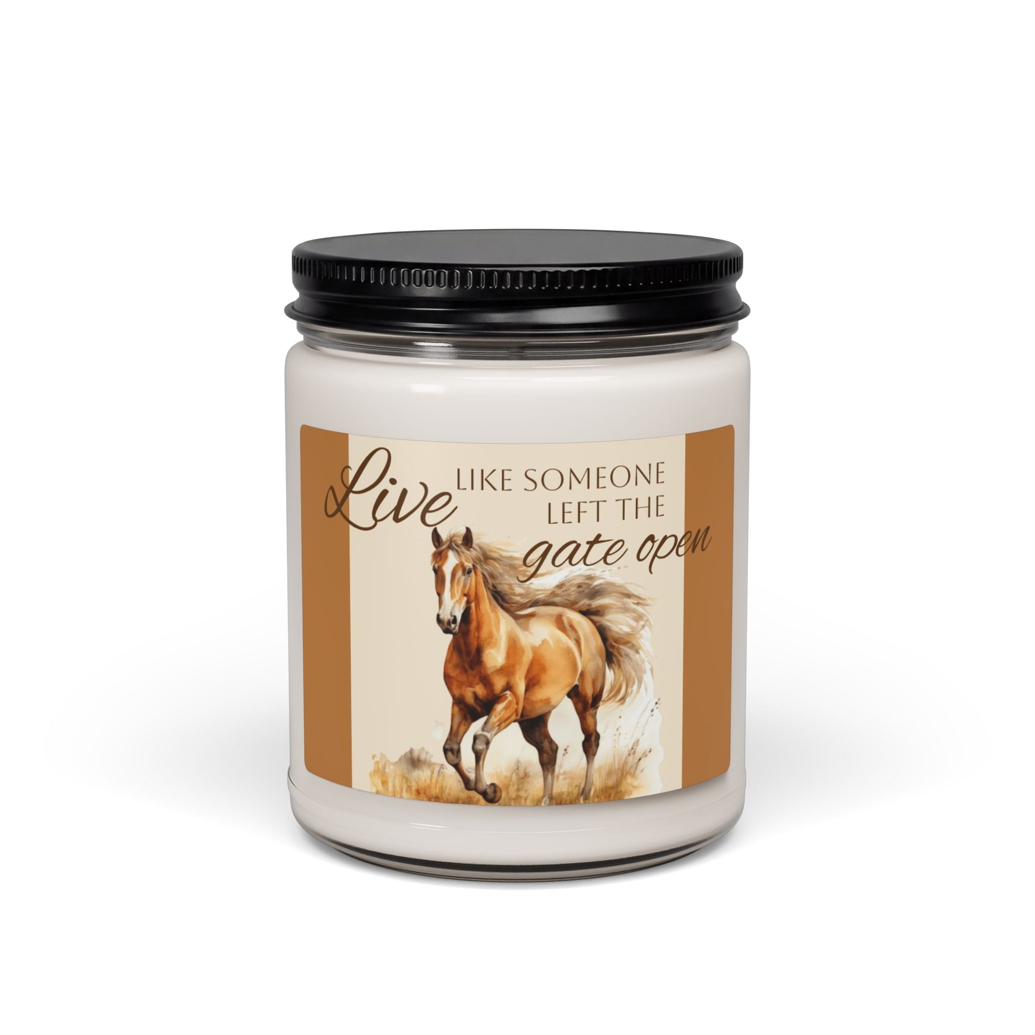 Scented Soy Candle, 9oz, custom designed horse, inspirational saying