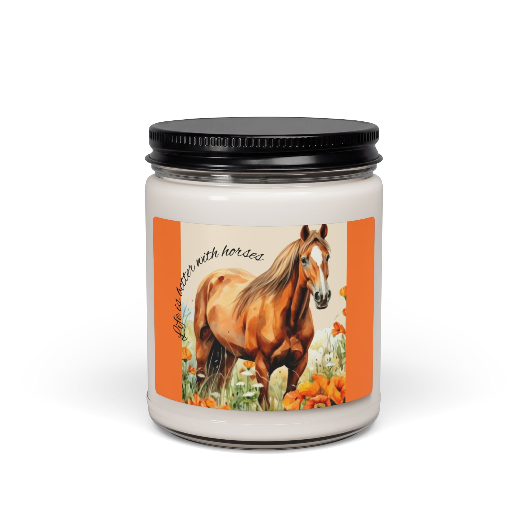 Scented Soy Candle, 9oz, custom designed horse, label with inspirational words,