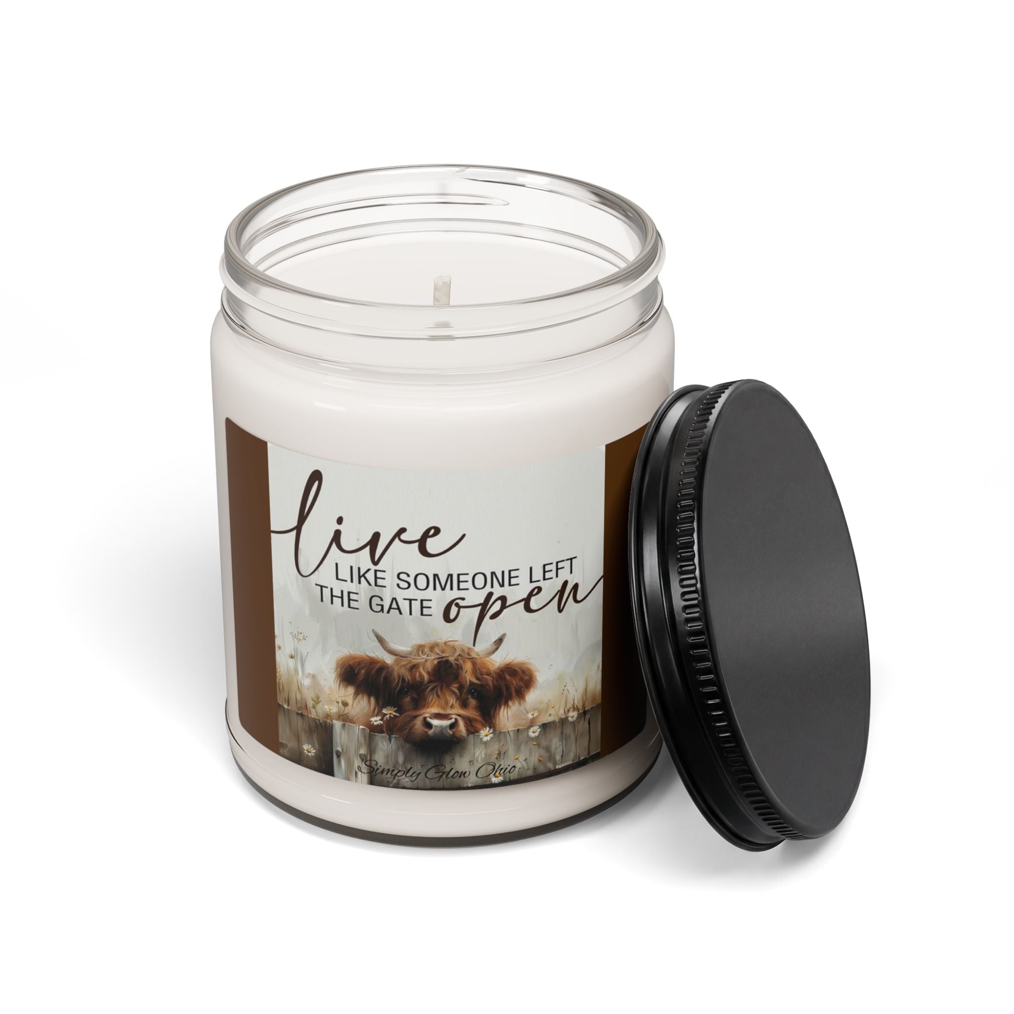 Scented Soy Candle, 9oz, highland cow inspirational design