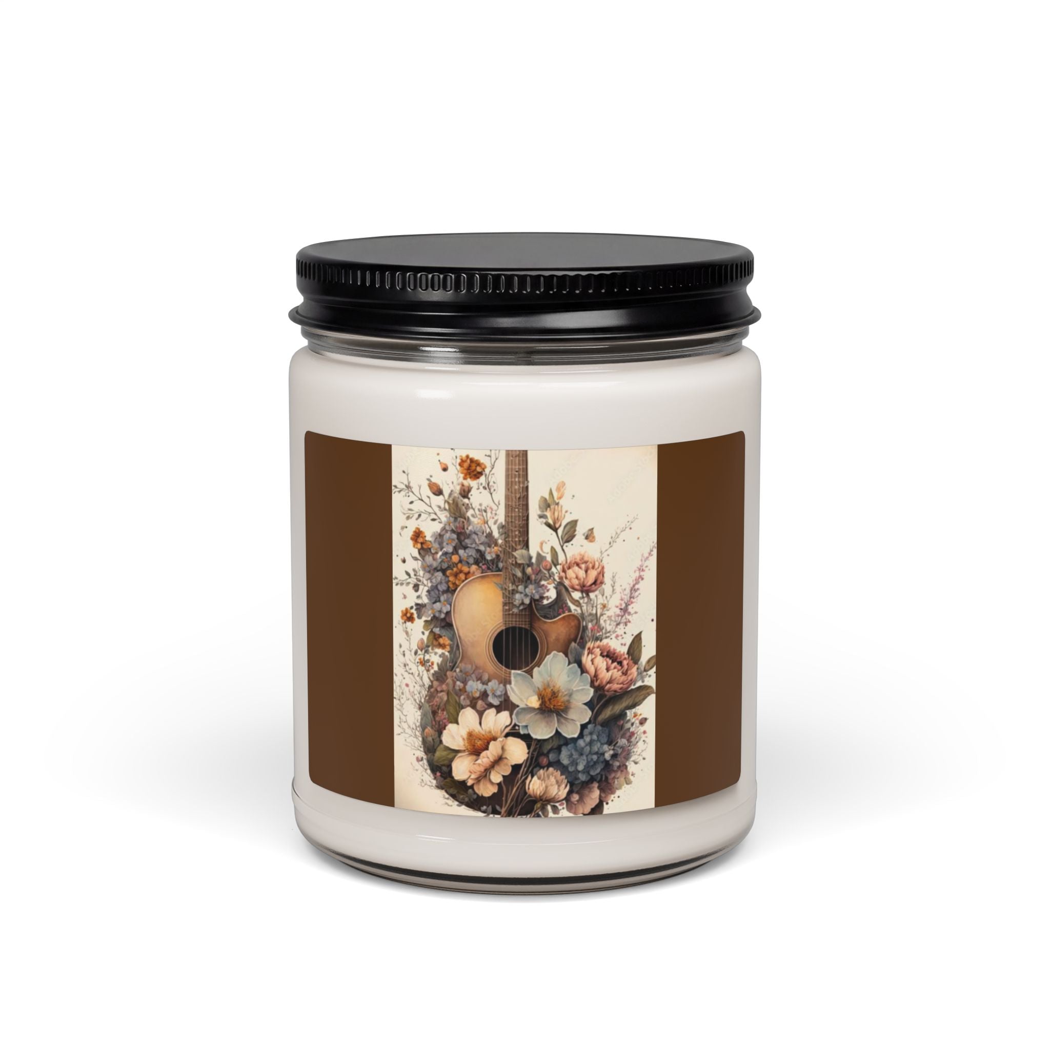 Scented Soy Candle, 9oz, Guitar custom music lover design, floral