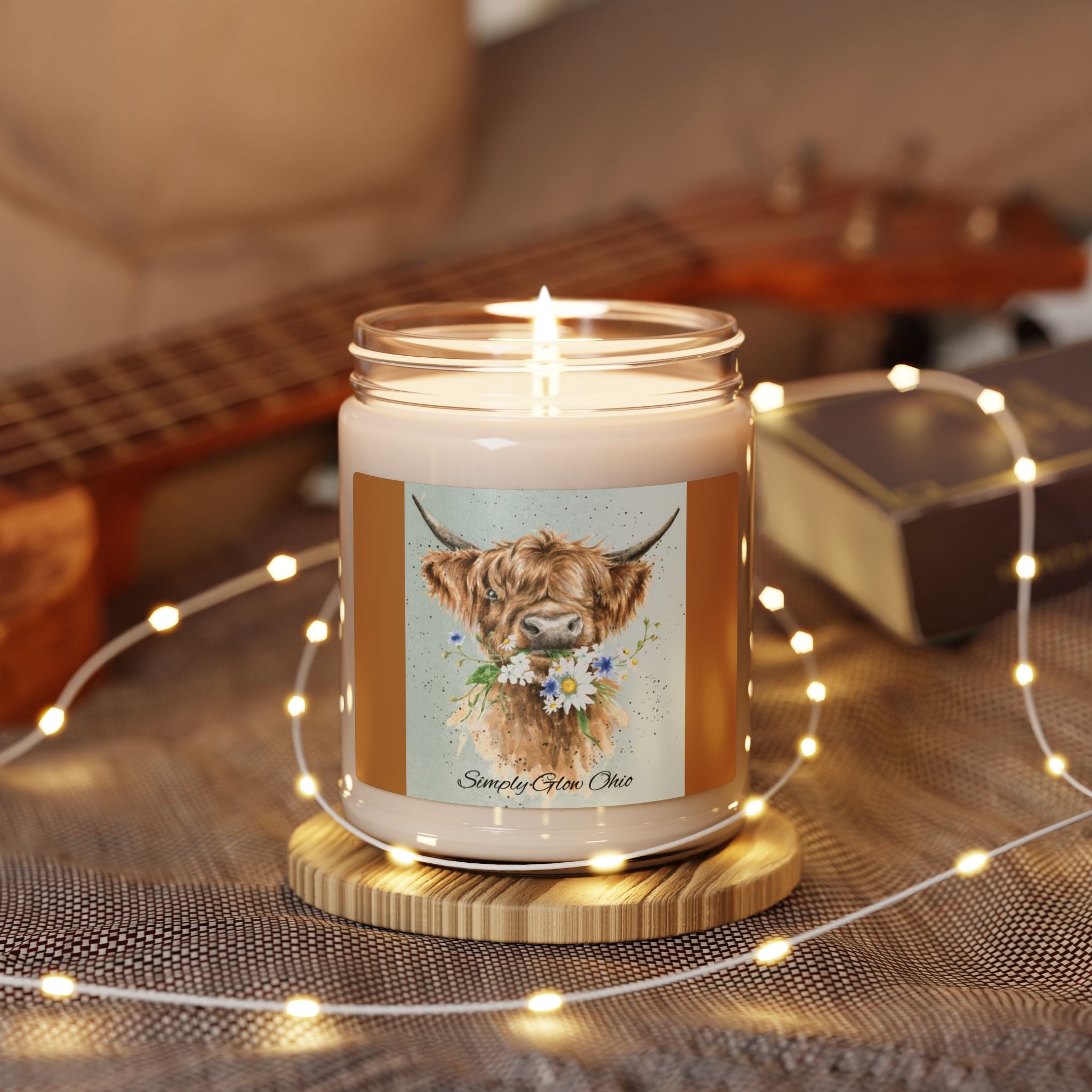 Scented Soy Candle, 9oz, highland cow, country/farm life, Simply Glow