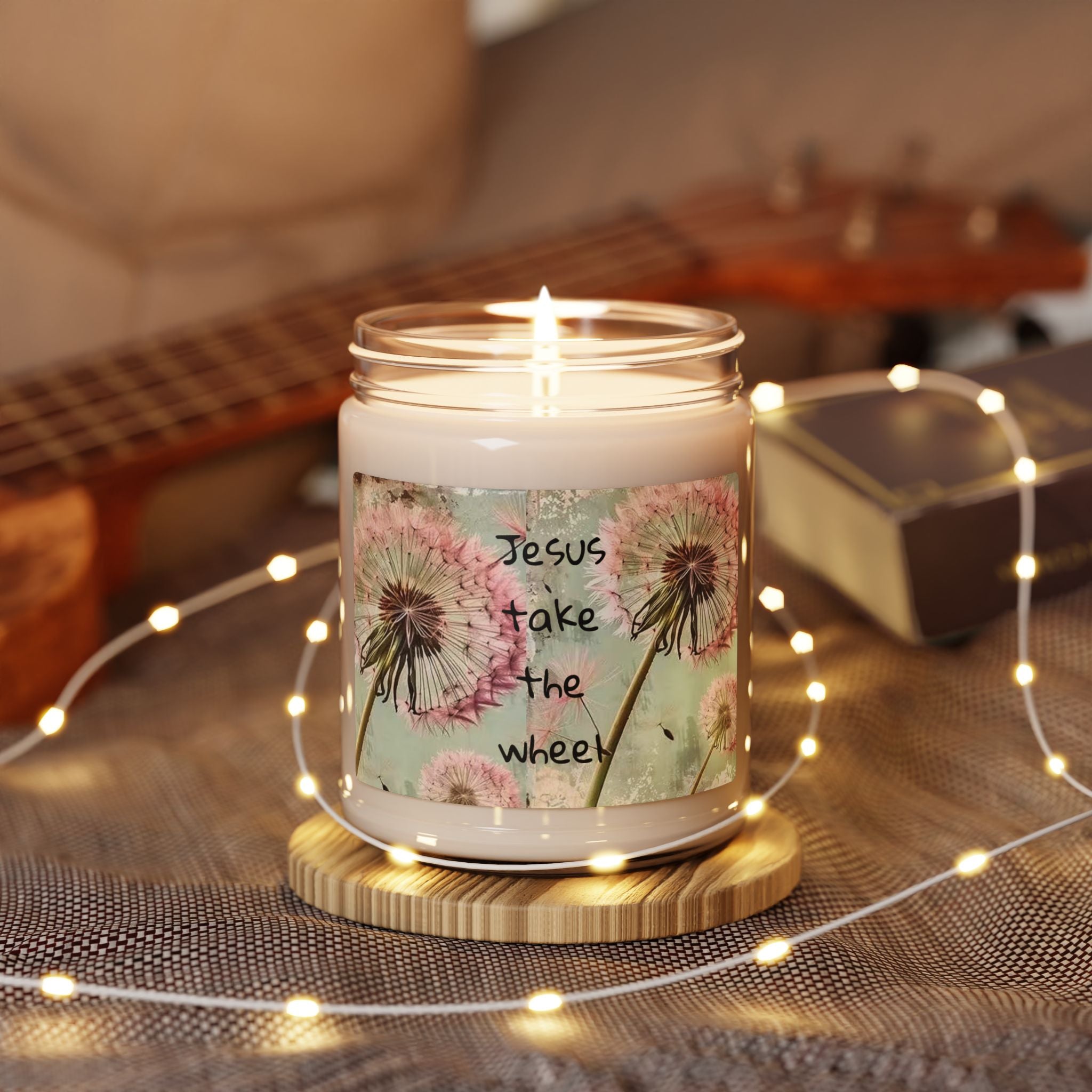 Scented Soy Candle, 9oz, Jesus take the wheel quote