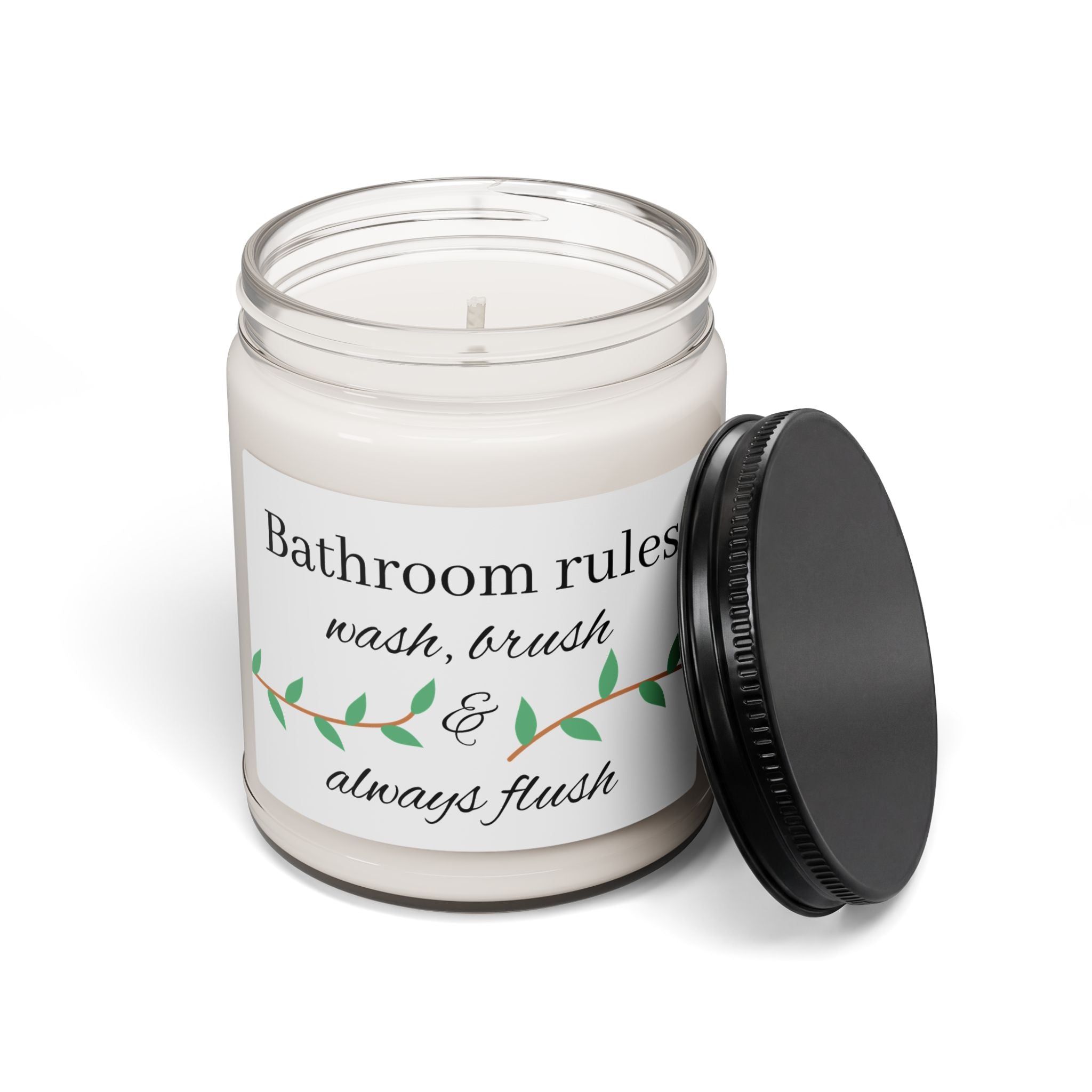 Bathroom Rules candle | Scented Soy Candle 9oz, wash brush & always flush