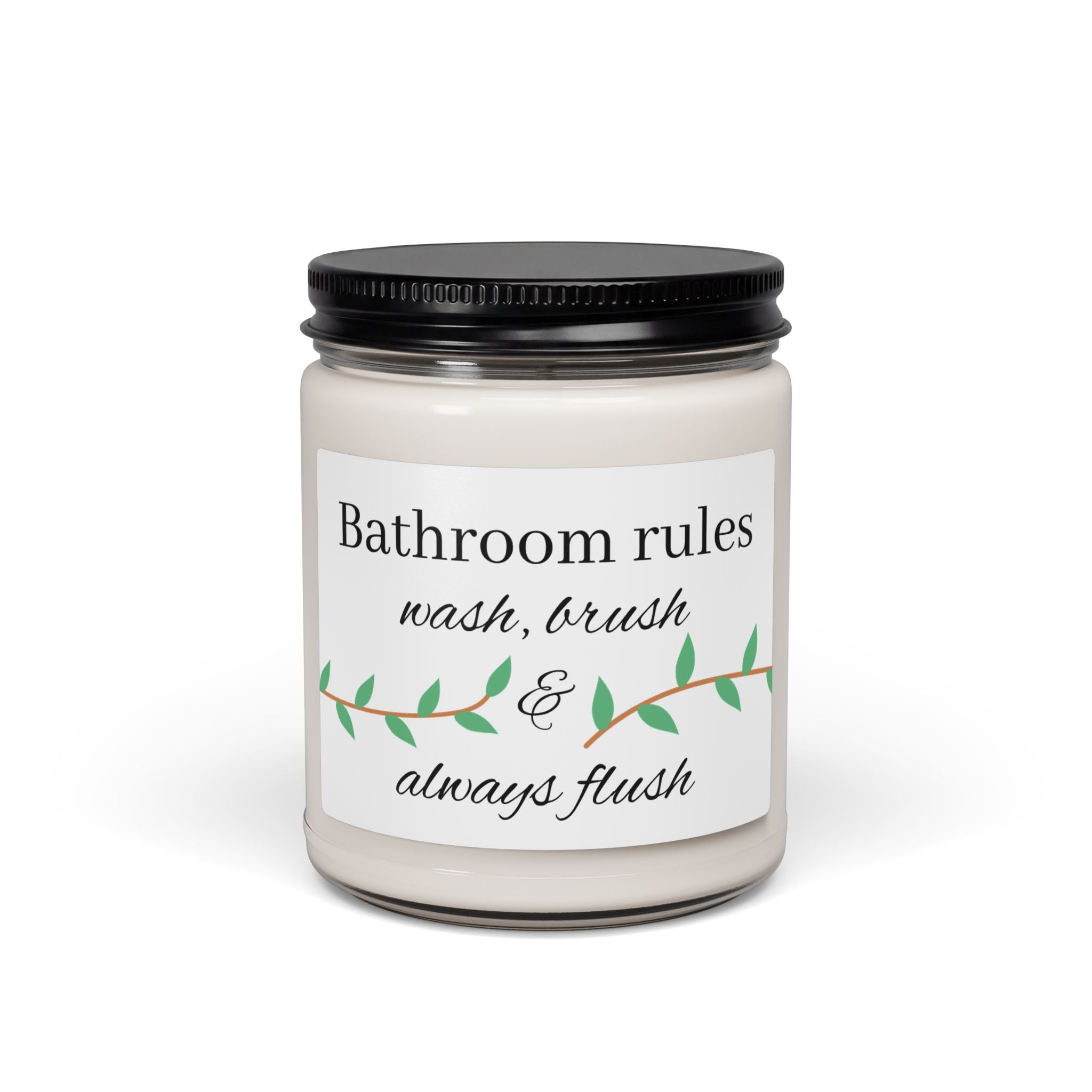 Bathroom Rules candle | Scented Soy Candle 9oz, wash brush & always flush