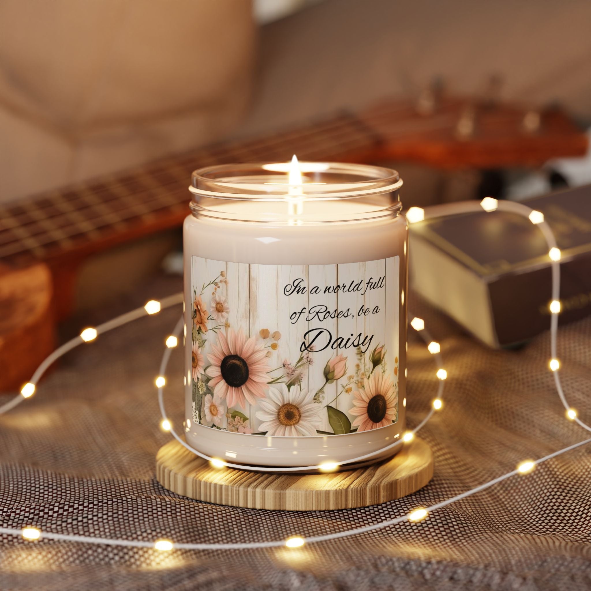Scented Soy Candle, 9oz, Inspirational saying with Daisies