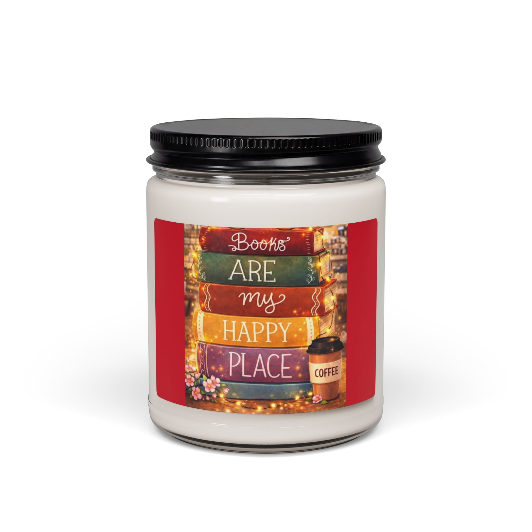 Scented Soy Candle, 9oz, custom stacked books, book lovers label