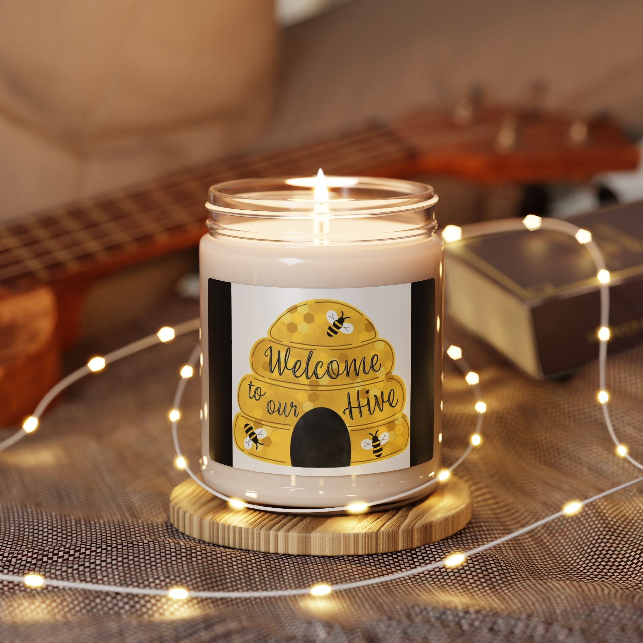Scented Soy Candle, 9oz Welcome to our hive, bee hive design