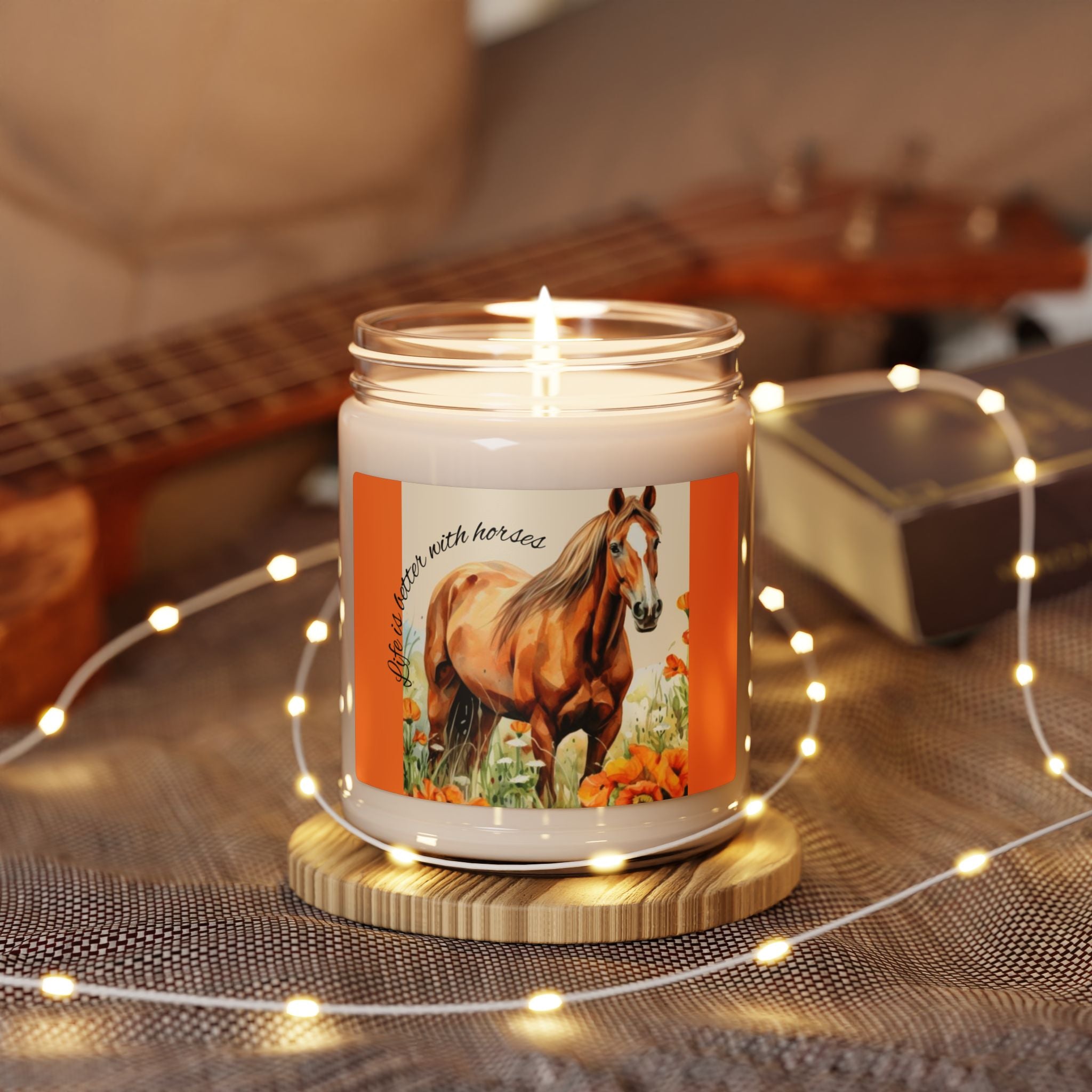 Scented Soy Candle, 9oz, custom designed horse, label with inspirational words,