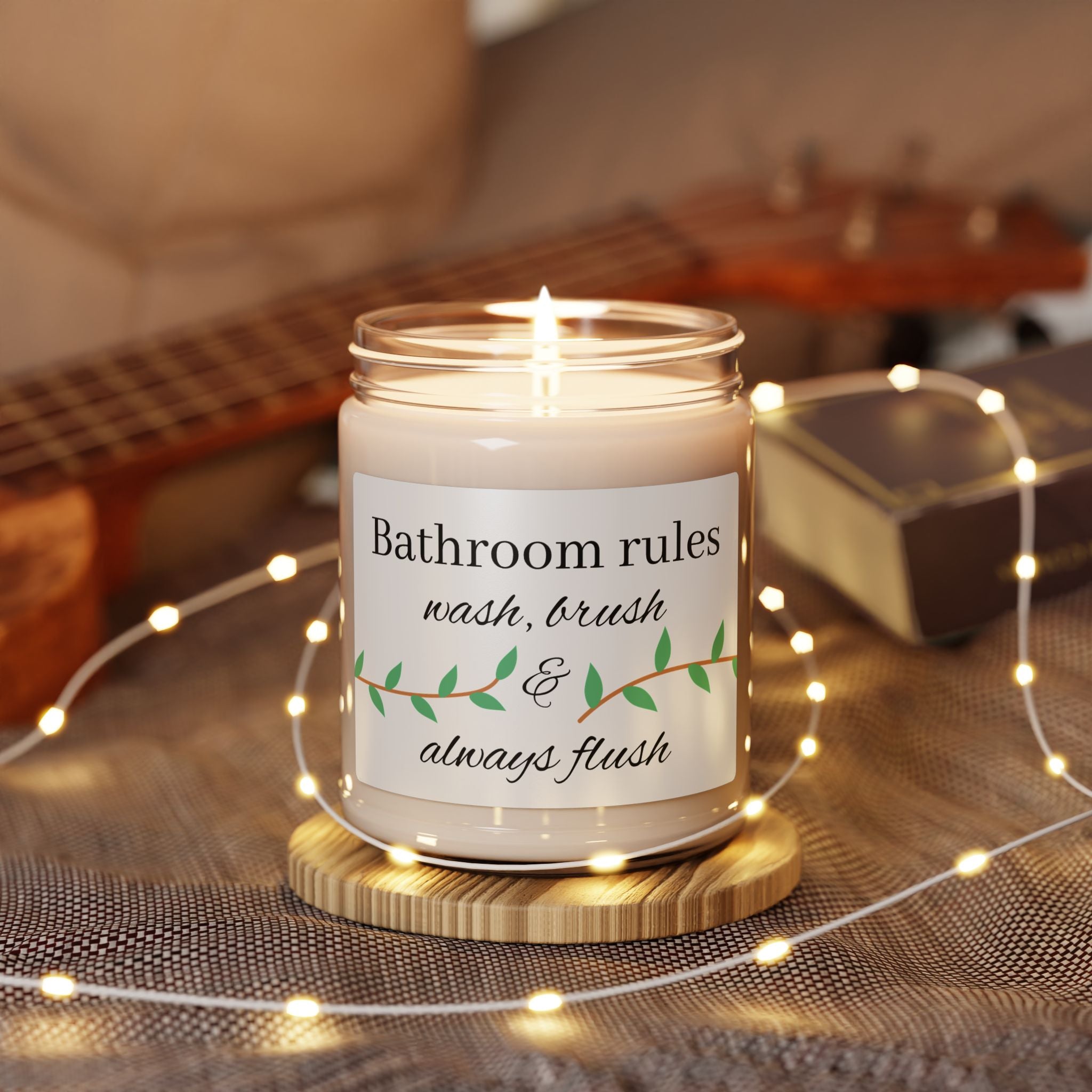 Bathroom Rules candle | Scented Soy Candle 9oz, wash brush & always flush