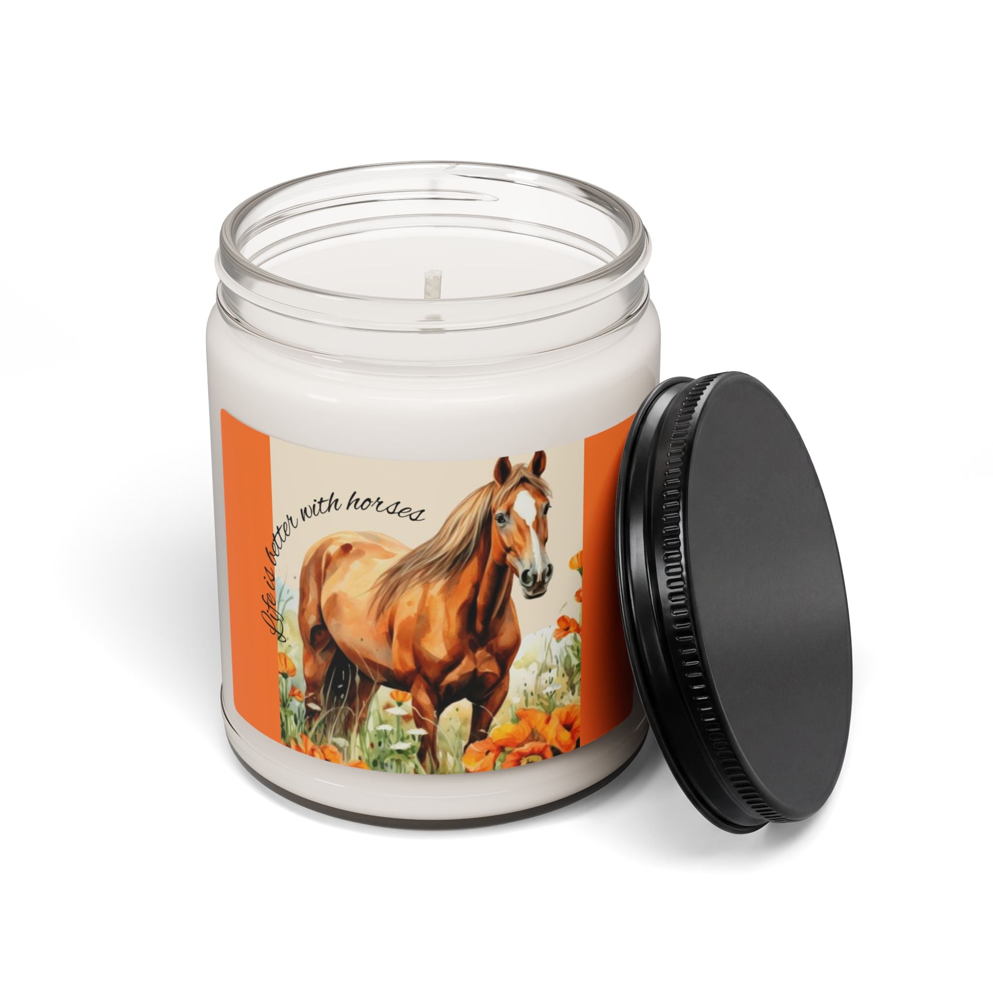 Scented Soy Candle, 9oz, custom designed horse, label with inspirational words,