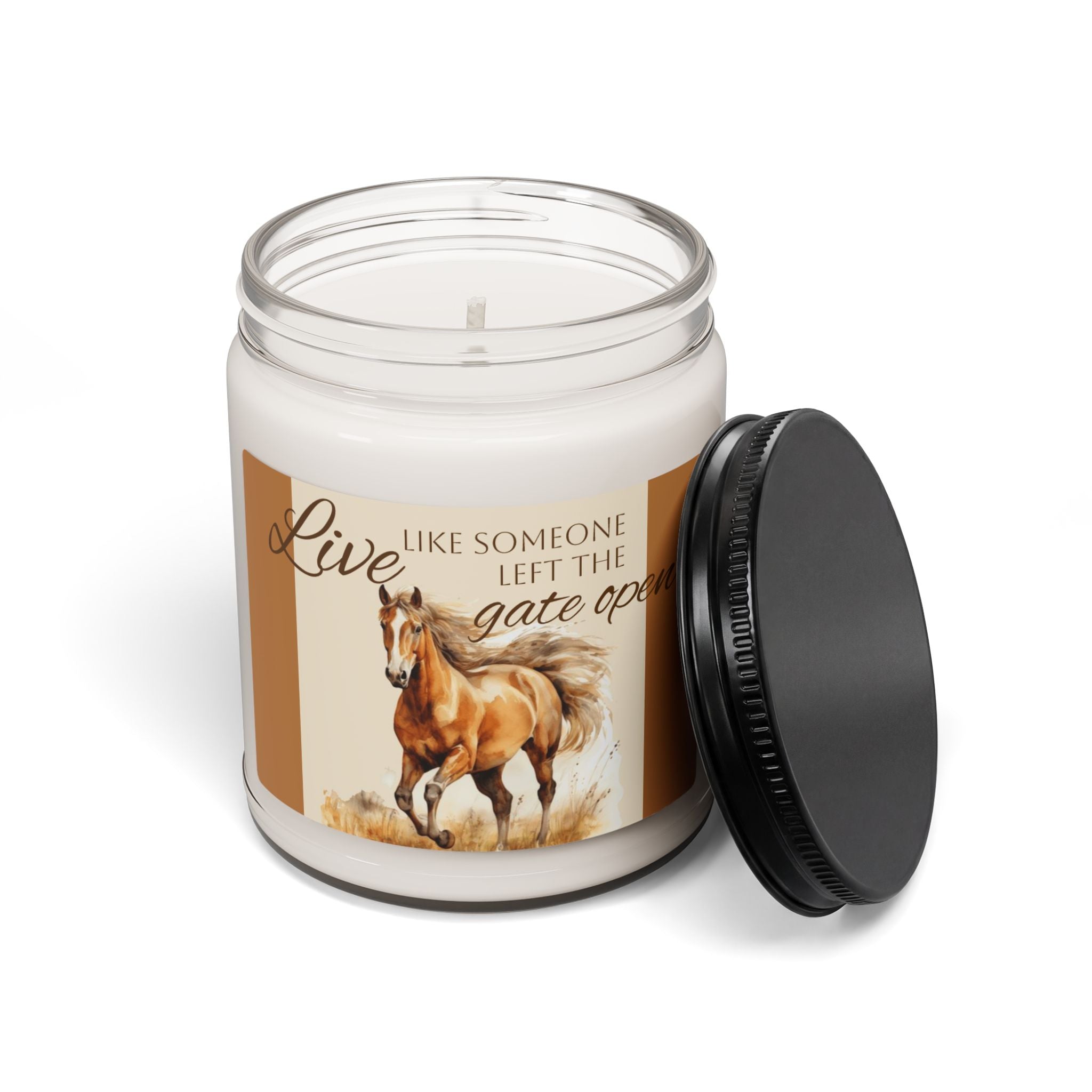 Scented Soy Candle, 9oz, custom designed horse, inspirational saying