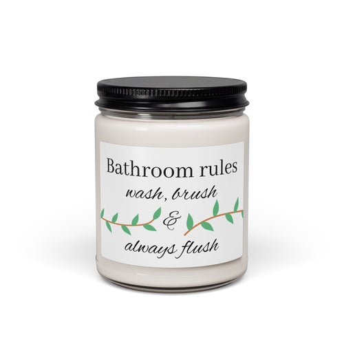 Bathroom Rules candle | Scented Soy Candle 9oz, wash brush & always flush - Simply Glow Ohio